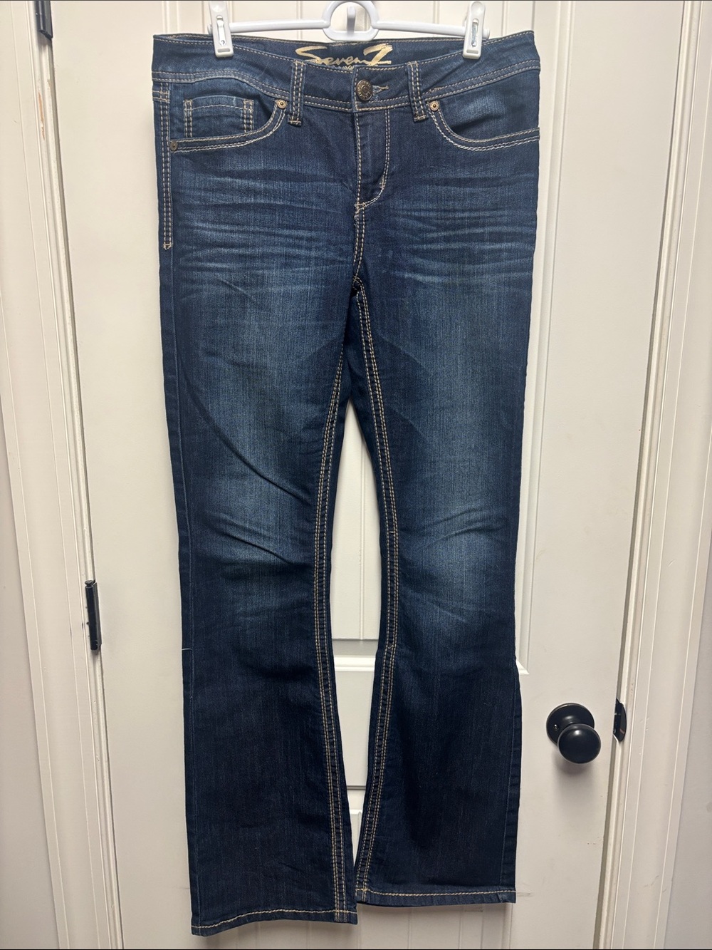 Seven7 Dark Indigo Bootcut Jeans with Contrast Topstitching size 8
